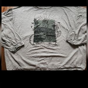 Torrid Plus Size 3 Long Sleeve Graphic Shirt in Gray Green Cactus Desert